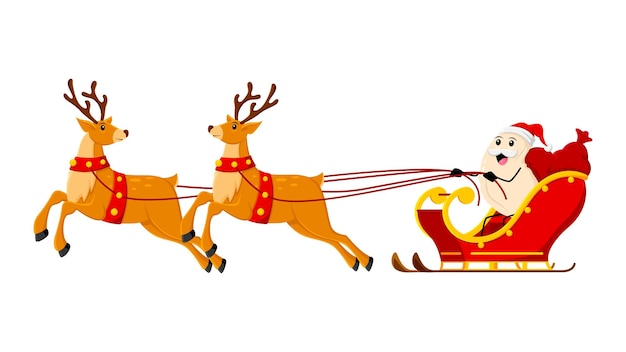 Cartoon Christmas cashew riding a reindeer sleigh