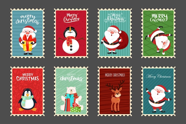 Cartoon Christmas character on stamp postage