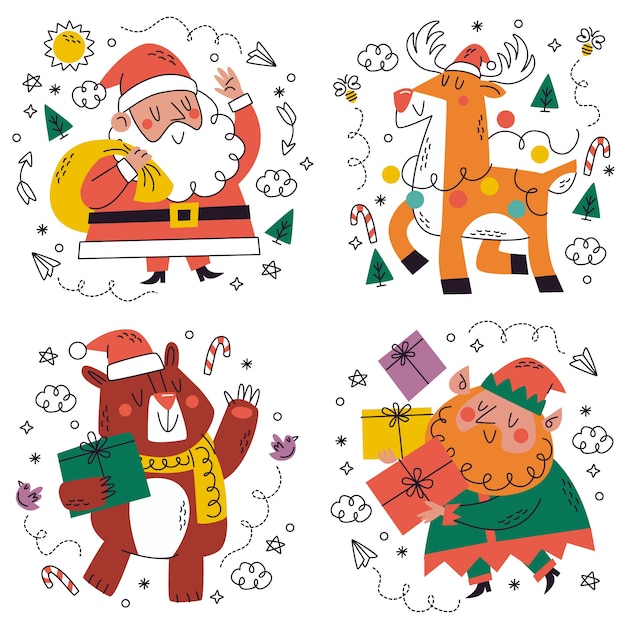 Cartoon christmas element stickers  set