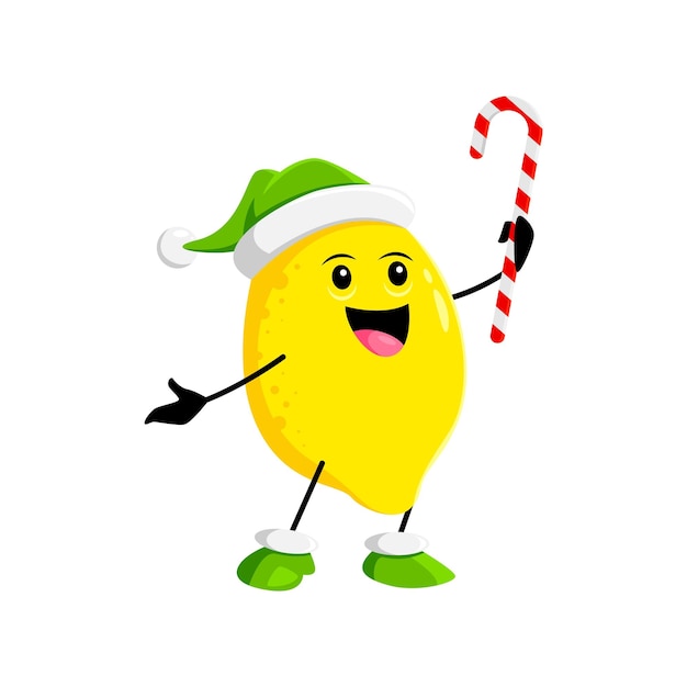 Vector cartoon christmas holiday lemon holding candy cane