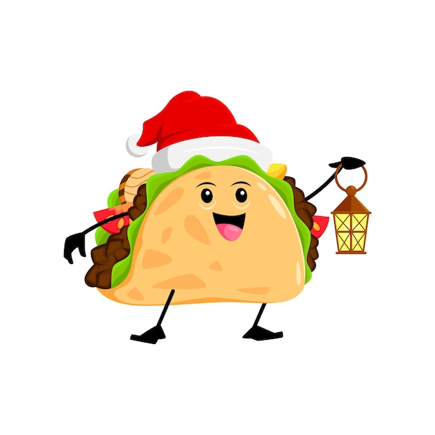 Cartoon Christmas mexican tacos with a lantern