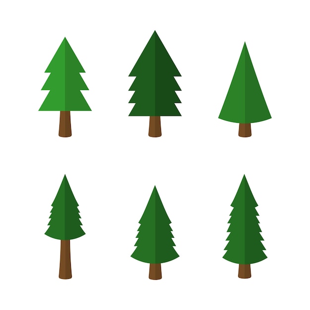 Cartoon christmas trees icons isolated on white background Vector illustration