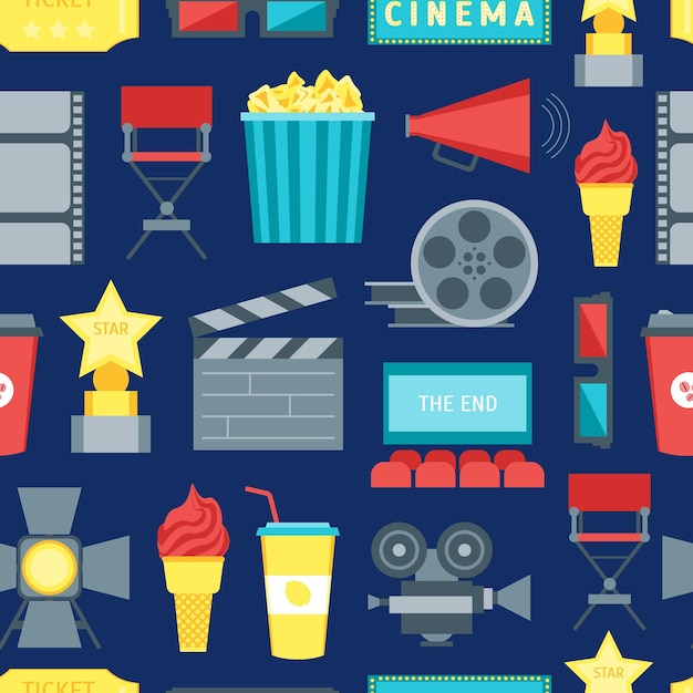 Cartoon Cinema Movie Seamless Pattern Background Vector