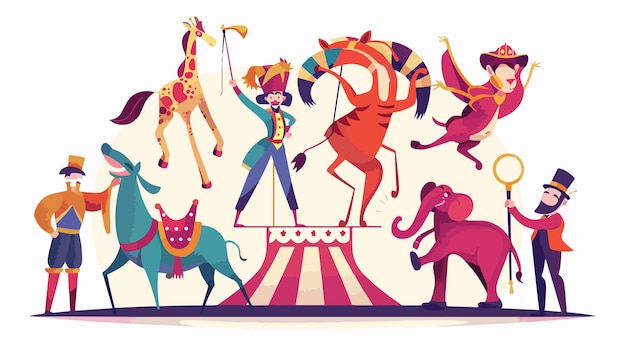 Vector cartoon circus performers with animals and tamer