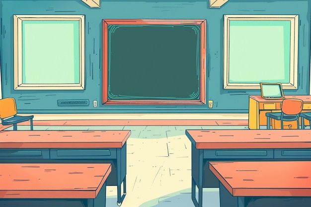 Vector cartoon classroom empty blackboard