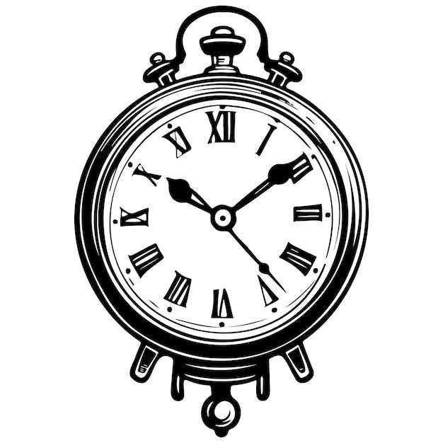 cartoon clock black hand drawn line illustration transparent background