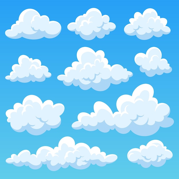 Cartoon clouds in the blue sky vector collection