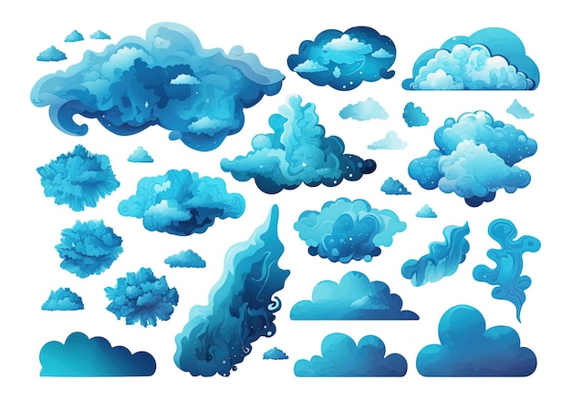 Cartoon clouds set isolated on white background Blue clouds in clip art style Vector EPS 10