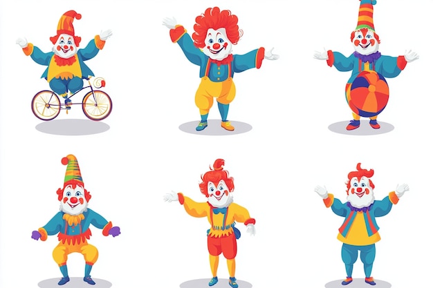 Vector cartoon clown characters colorful costumes