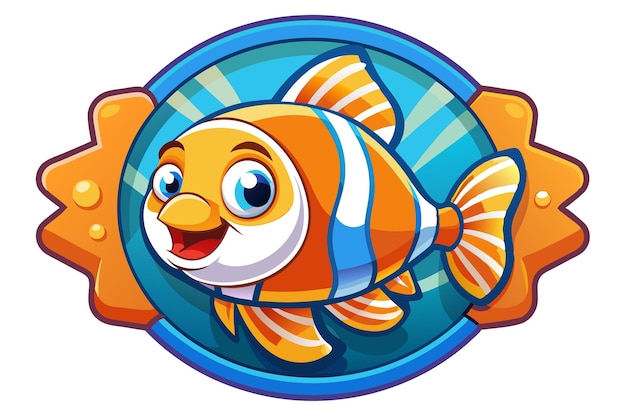 Vector cartoon clownfish in a circular frame