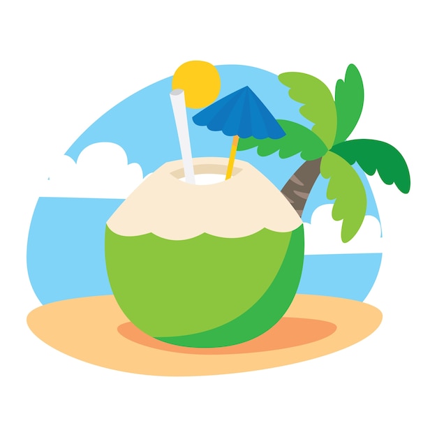 Cartoon coconut drink illustration