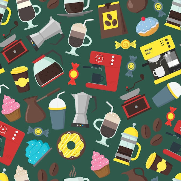 Cartoon Coffee Shop Background Pattern Vector