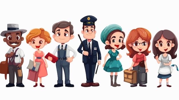 Cartoon Collection of Various Professions Characters Stock Illustration