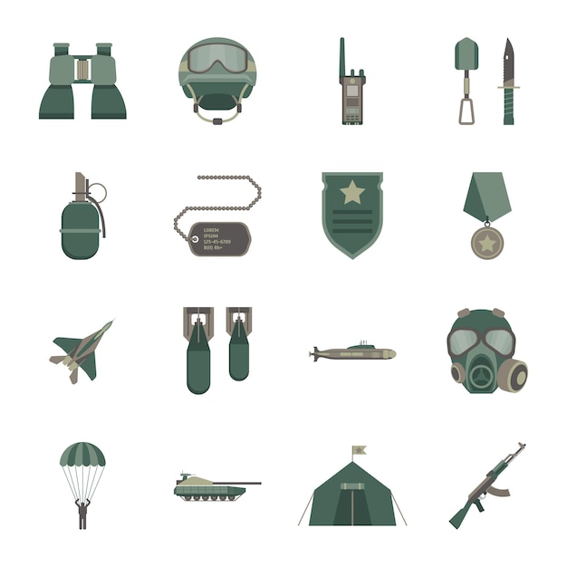 Cartoon Color Army Weapons Icons Set Vector