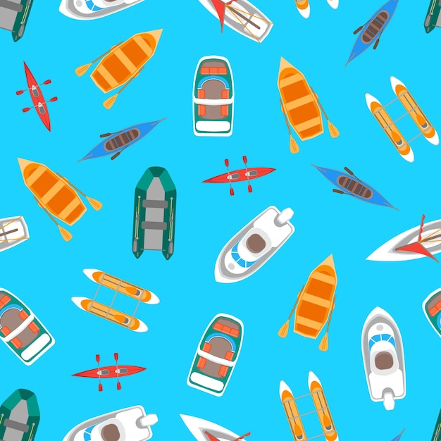 Cartoon Color Boats Top View Vector