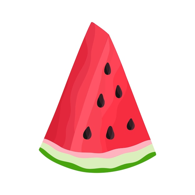 Cartoon color red piece of watermelon with shadow Sweet exotic food in a cut for healthy food on isolated background