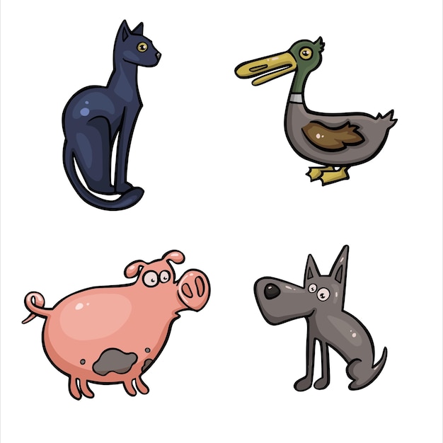 Cartoon colored set of pets vector