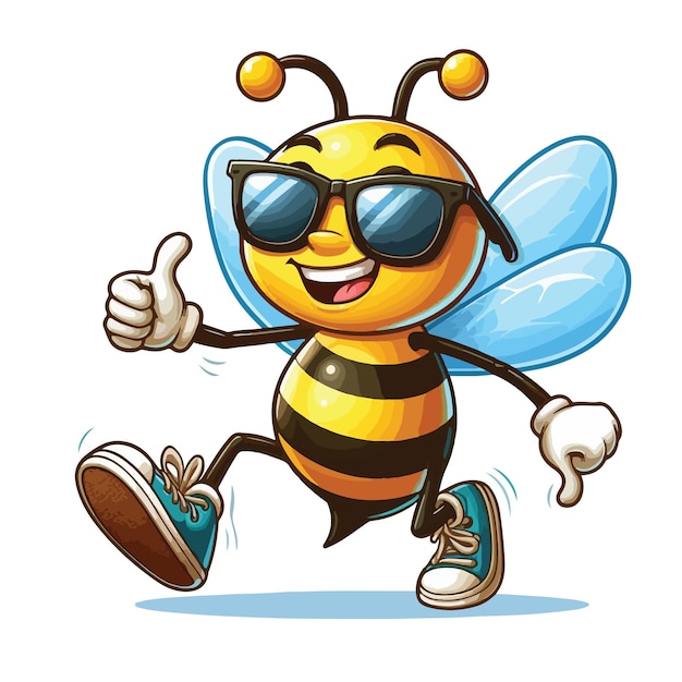 Cartoon colorful bee with sunglasses