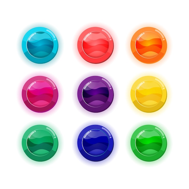 Cartoon colorful buttons set for mobile games