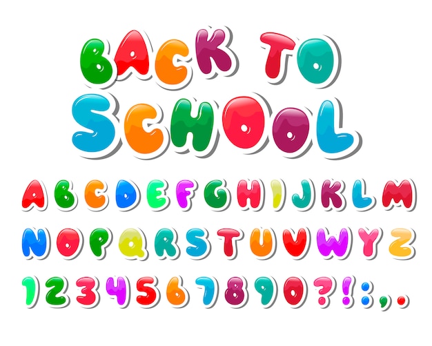 Cartoon colorful font for kids. creative paint alphabet.