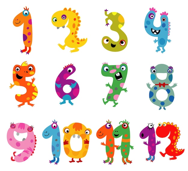 Cartoon colorful numbers in the form of ridiculous monsters