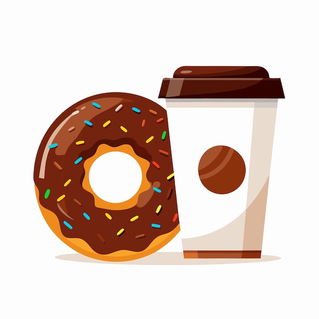 Vector cartoon colorful tasty chocolate donut and disposable paper coffee cup 15