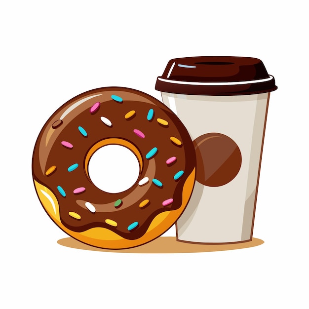 Cartoon colorful tasty chocolate donut and disposable paper coffee cup 18