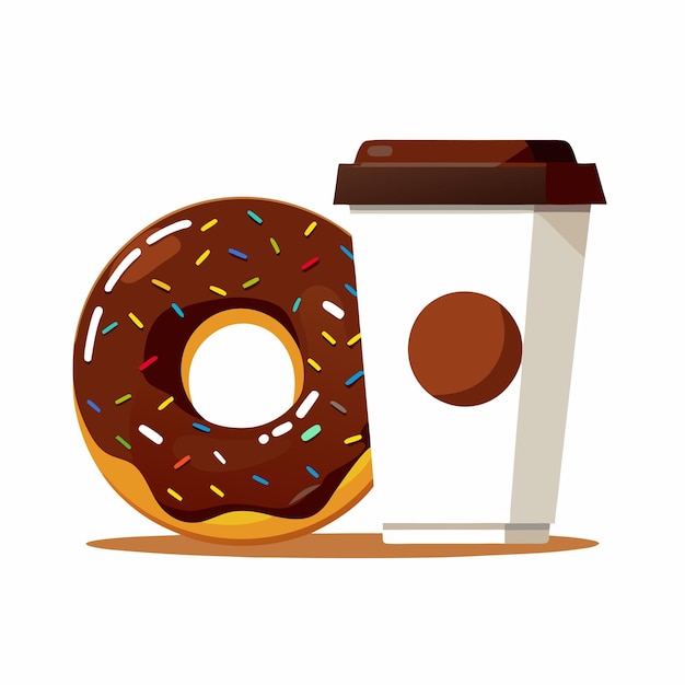 Vector cartoon colorful tasty chocolate donut and disposable paper coffee cup 7