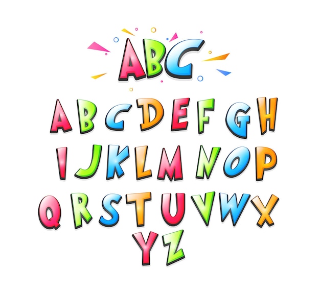 Cartoon colourful fonts alphabet vector