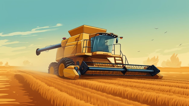 a cartoon of a combine harvester in a field