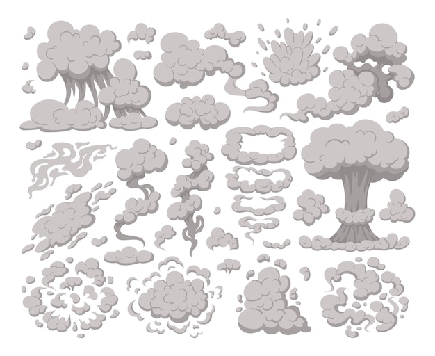 Cartoon comic book dust clouds smoke puff stream cloud elements vector symbols illustrations set