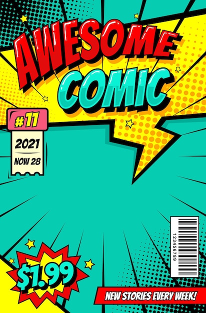 cartoon comic magazine cover template design