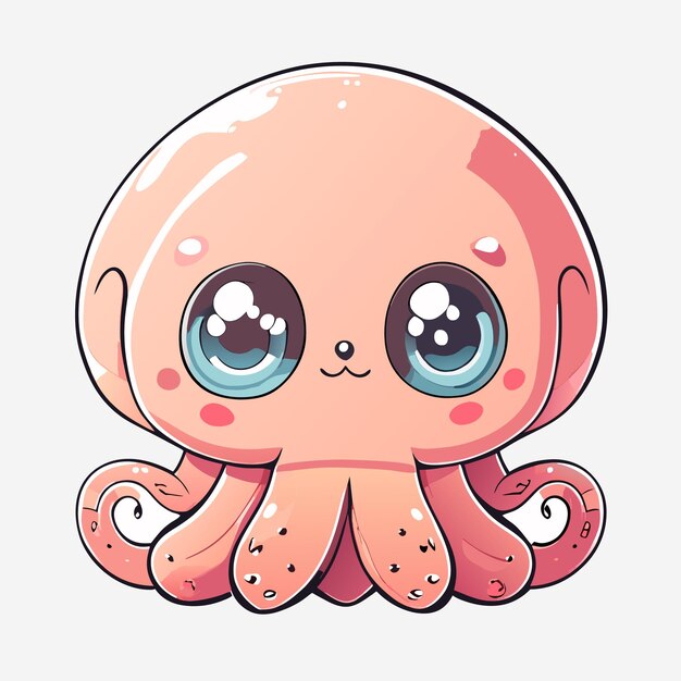 Cartoon Comic Style of adorable octopus in light pastel coloring looking slightly confused