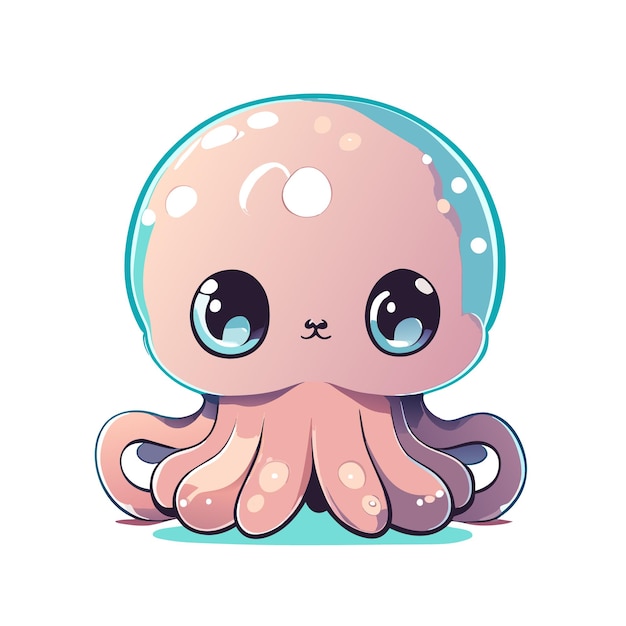 Cartoon Comic Style of adorable octopus in light pastel coloring looking slightly confused