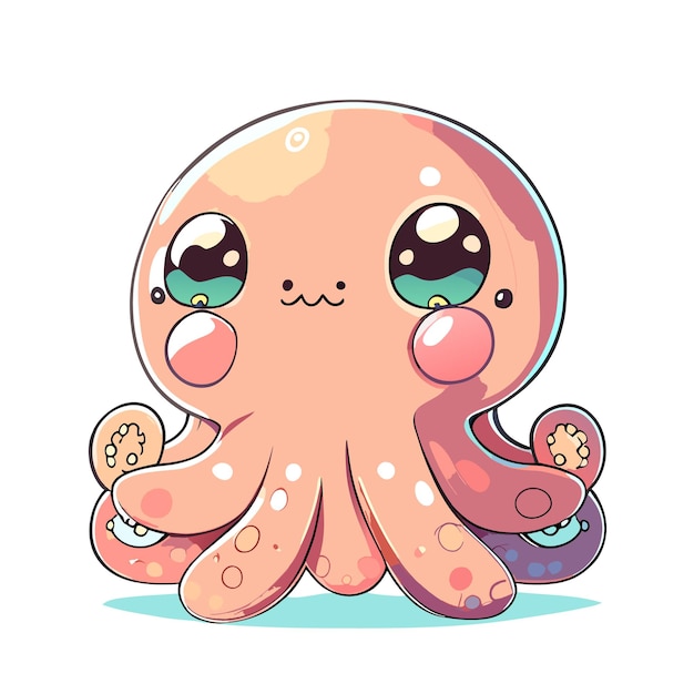 Cartoon Comic Style of adorable octopus in light pastel coloring looking slightly confused