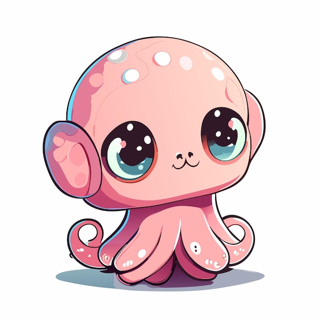 Cartoon Comic Style of adorable octopus in light pastel coloring looking slightly confused