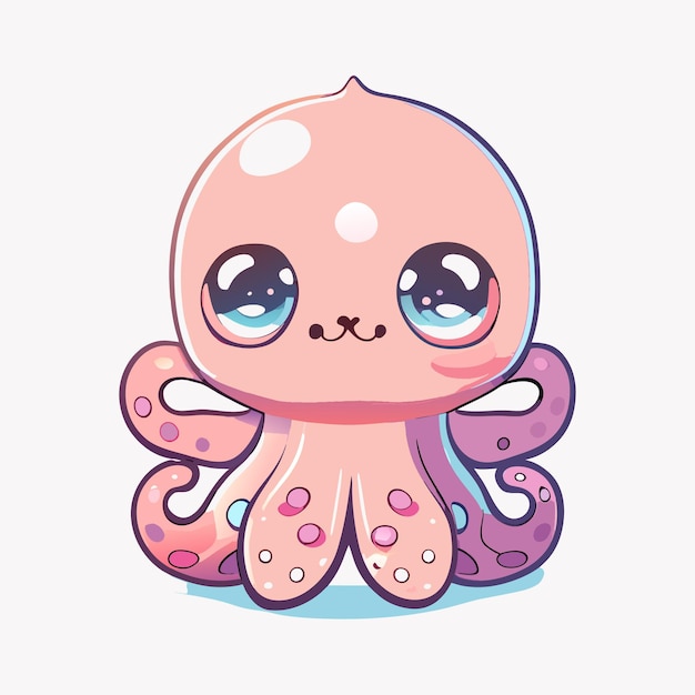 Cartoon Comic Style of adorable octopus in light pastel coloring looking slightly confused