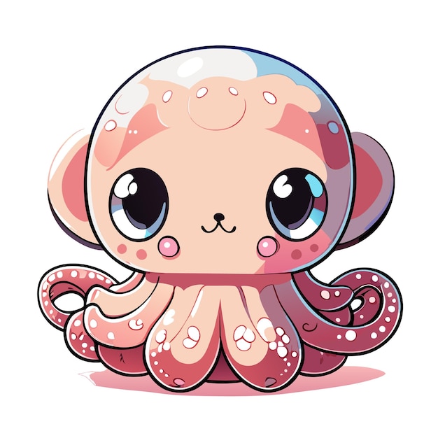 Cartoon Comic Style of adorable octopus in light pastel coloring looking slightly confused