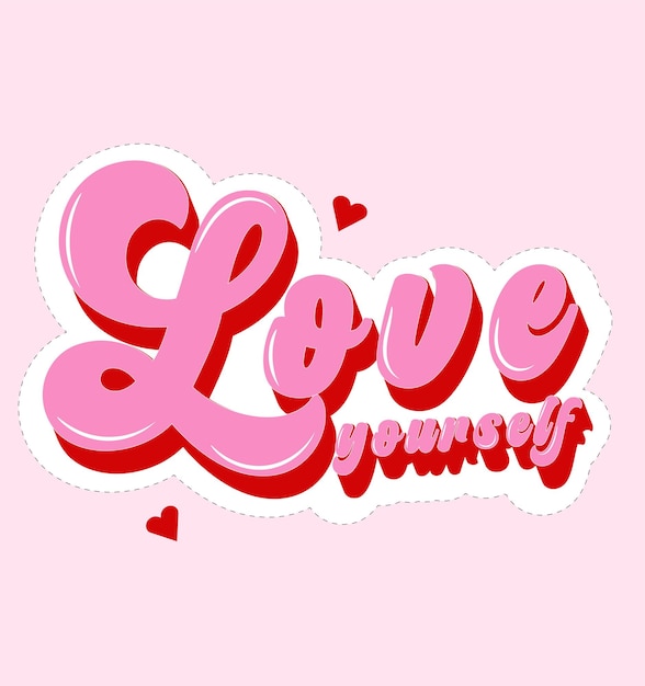 Cartoon comic style phrase, lettering quote Love yourself.