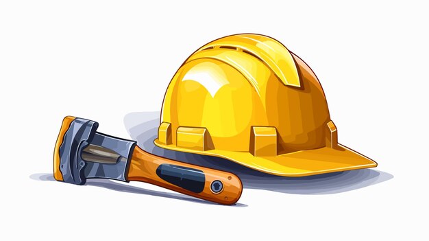 Vector cartoon construction helmet with tools vector illustration