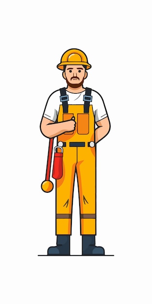 Cartoon of a construction worker wearing a hard hat and overalls