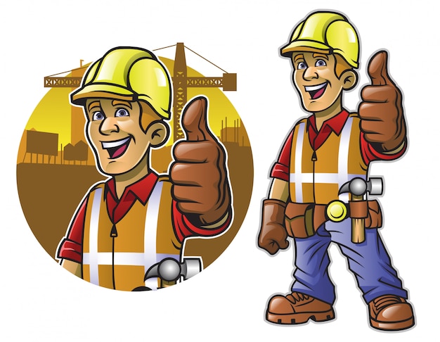 Cartoon of construction worker with thumb up hand