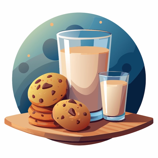 Vector cartoon cookies and glass of milk white background high details vector illustration flat 2