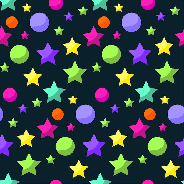 Cartoon cosmic seamless pattern background with bright planets and stars in open space for use in design