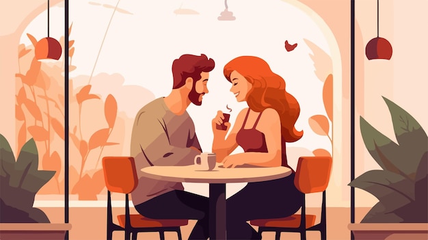 a cartoon of a couple having a coffee in a cafe