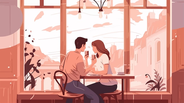 a cartoon of a couple having a drink in a restaurant