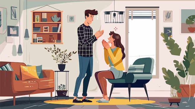 a cartoon of a couple in a living room