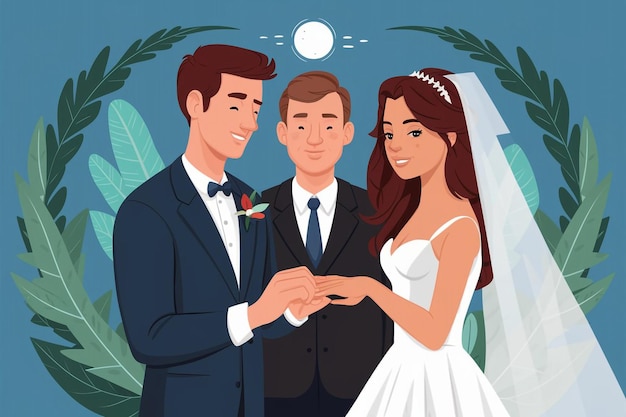 a cartoon of a couple in love with their wedding rings