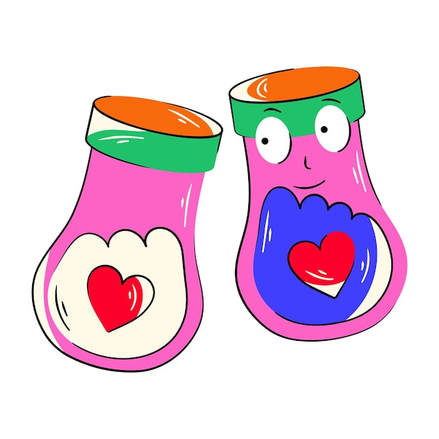 A cartoon of a couple of pink gloves with a heart on the front.