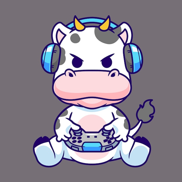 Cartoon cow animal gaming technology vector